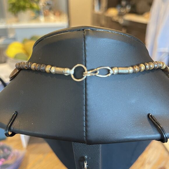 Vintage Wooden Beaded Necklace Shades Of Brown Overlapping Disc Graduated 18" - Picture 5 of 7